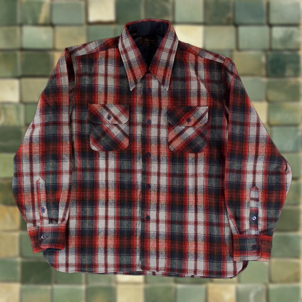 Arrow Arrow Button Up Shirt Wool Blend Flannel Loop Collar Multicolor Red Gray Blue Green Mens L Shirt Size US L / EU 52-54 / 3 - 1 Thumbnail