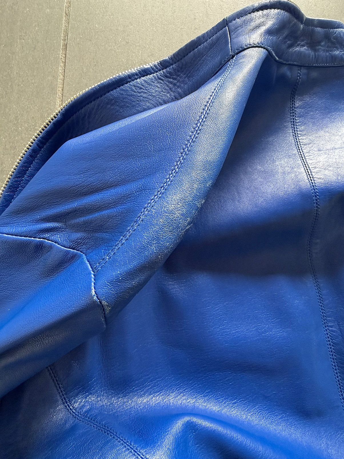 Armani Armani Cobalt Blue Lamb Biker Leather Full Zip Jacket Size US M / EU 48-50 / 2 - 9 Thumbnail
