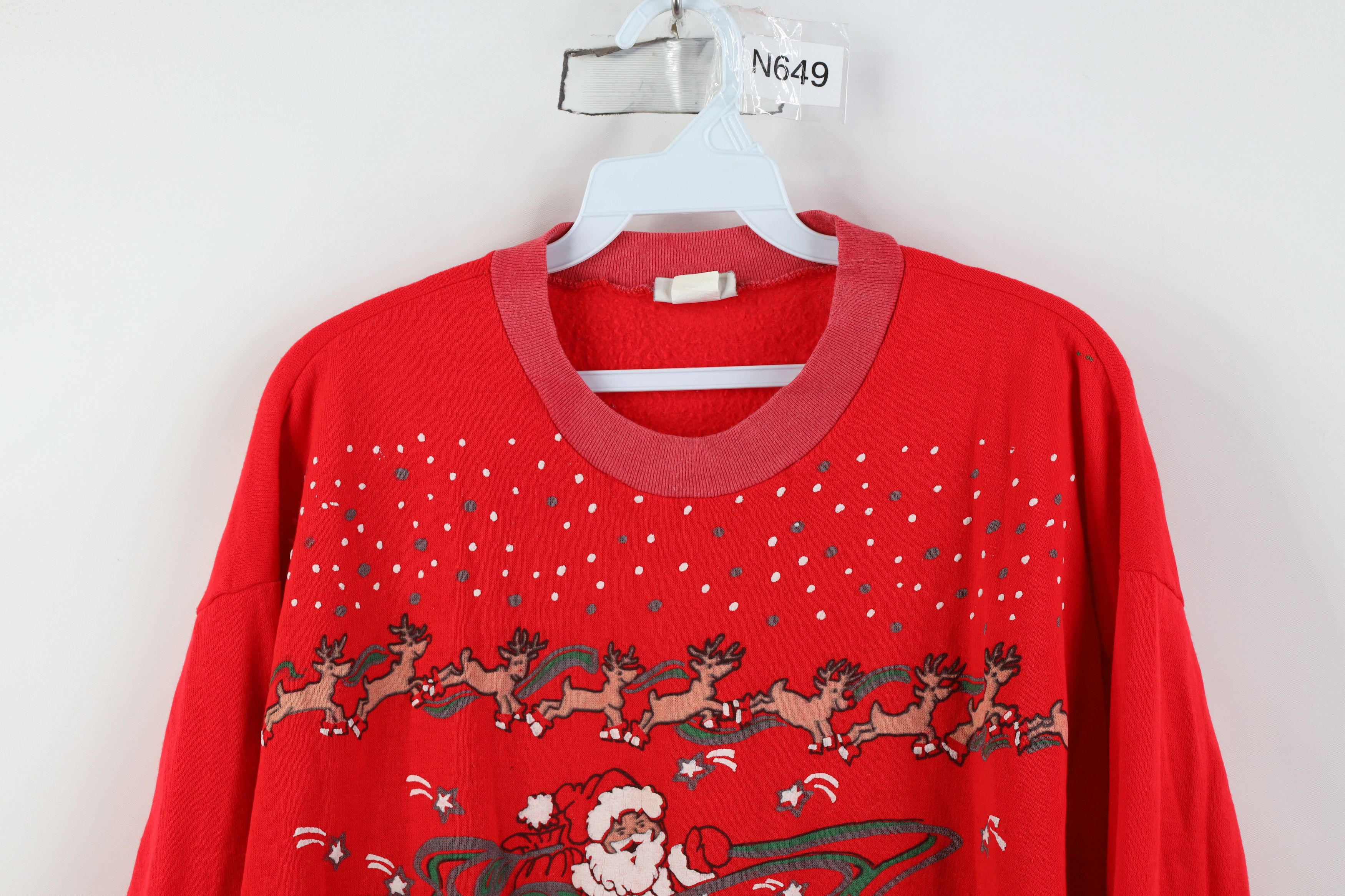 Vintage Vintage 80s 90s Christmas Santa Reindeer Sweatshirt Red USA Size L / US 10 / IT 46 - 2 Thumbnail