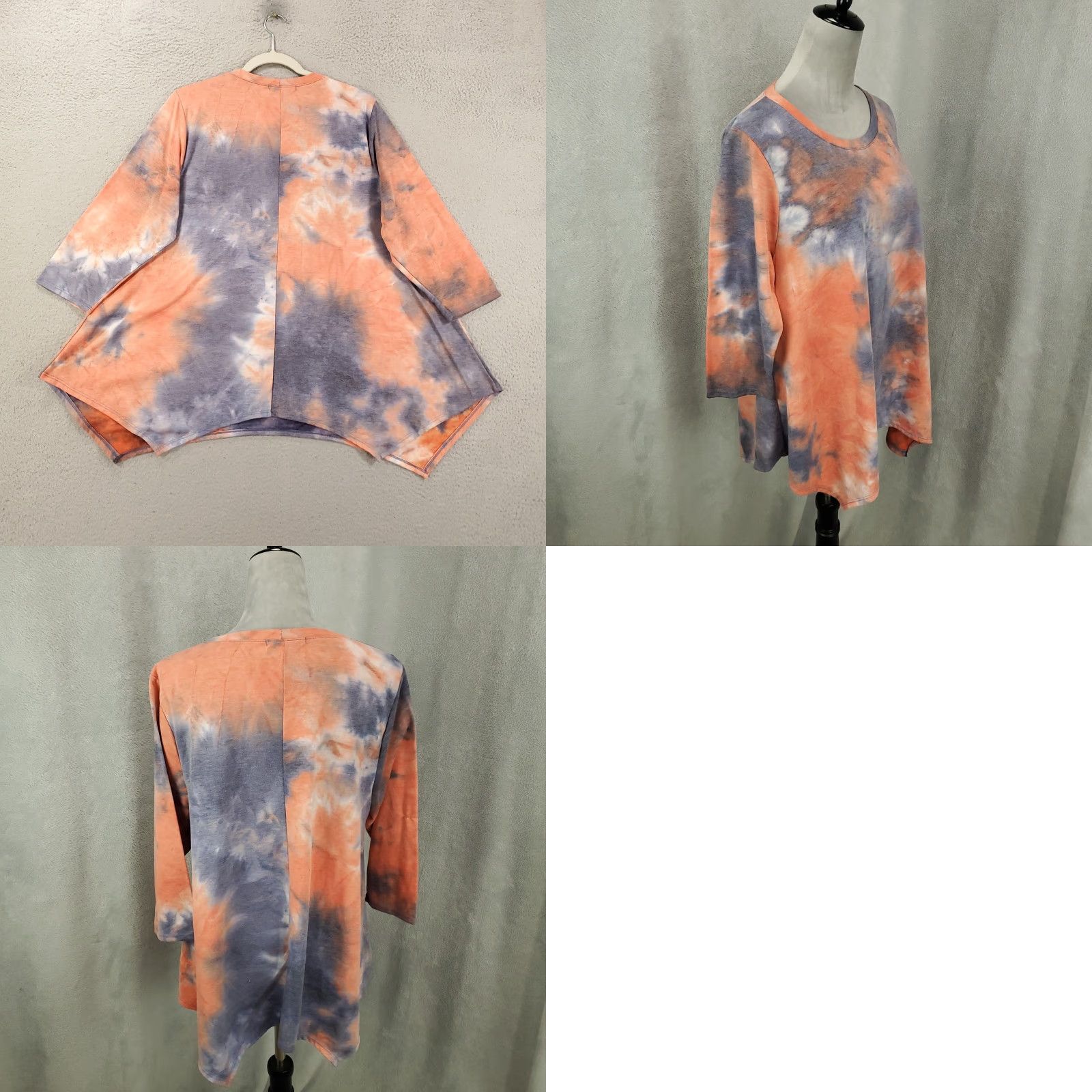 Vintage Green Envelope Tunic Women 1X Blue Orange Tie Dye Stretchy Top Size XL / US 12-14 / IT 48-50 - 8 Thumbnail