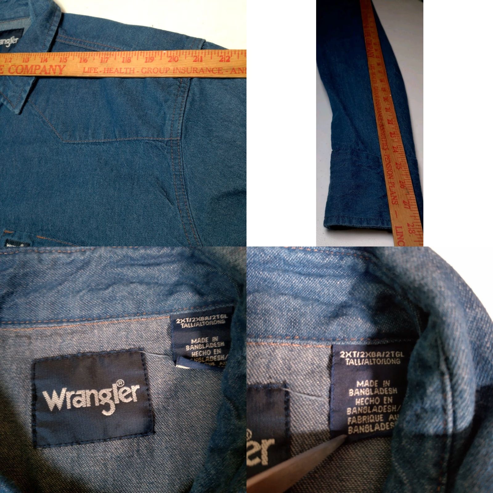 Wrangler Wrangler Denim Pearl Snap Shirt Men 2XT Tall Blue Long Sleeve Ranch Cowboy Rodeo Shirt Size US XXL / EU 58 / 5 - 8 Thumbnail