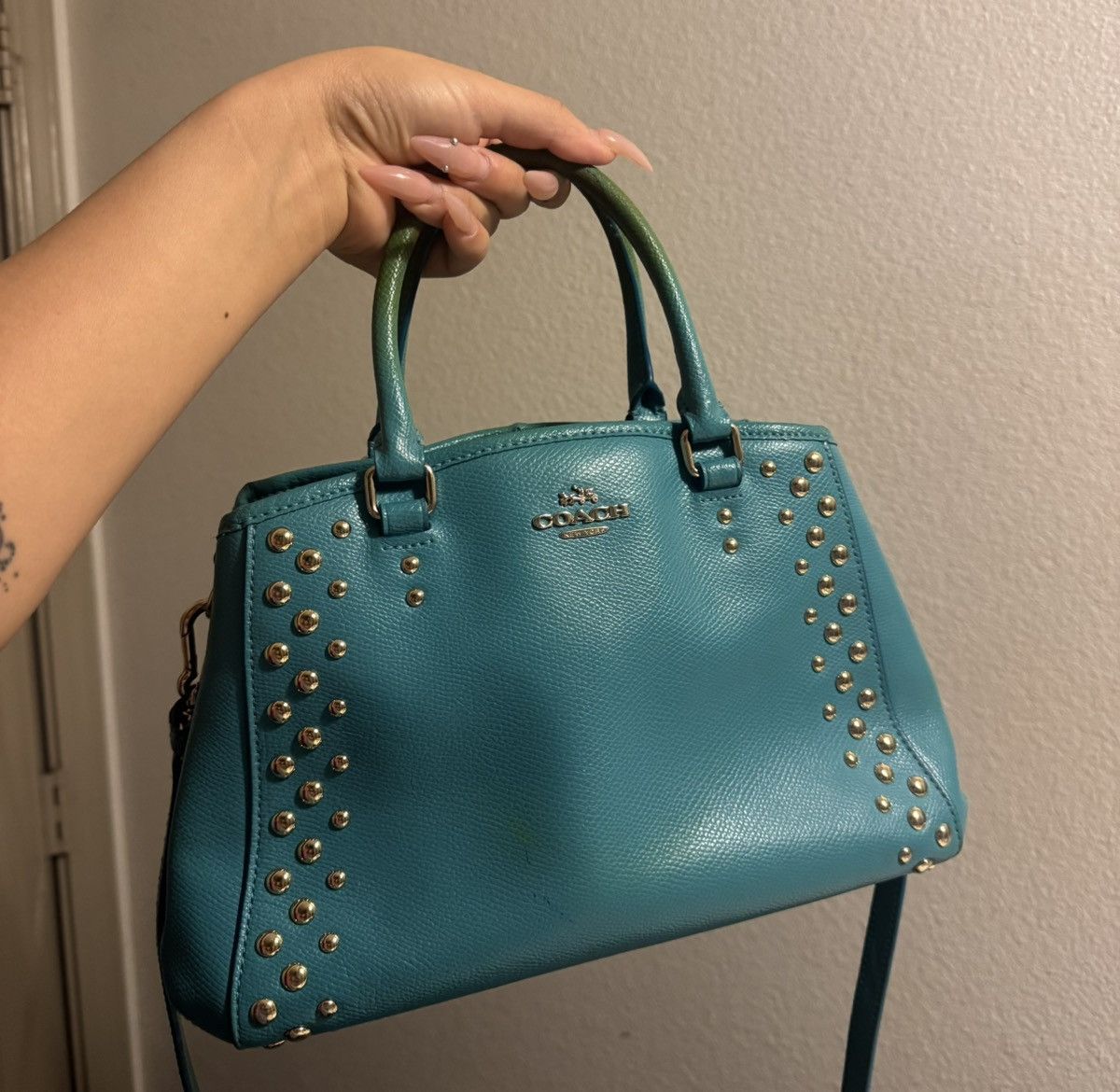 Coach COACH Margot Carryall Studded Turquoise Leather Bag Size ONE SIZE - 1 Thumbnail