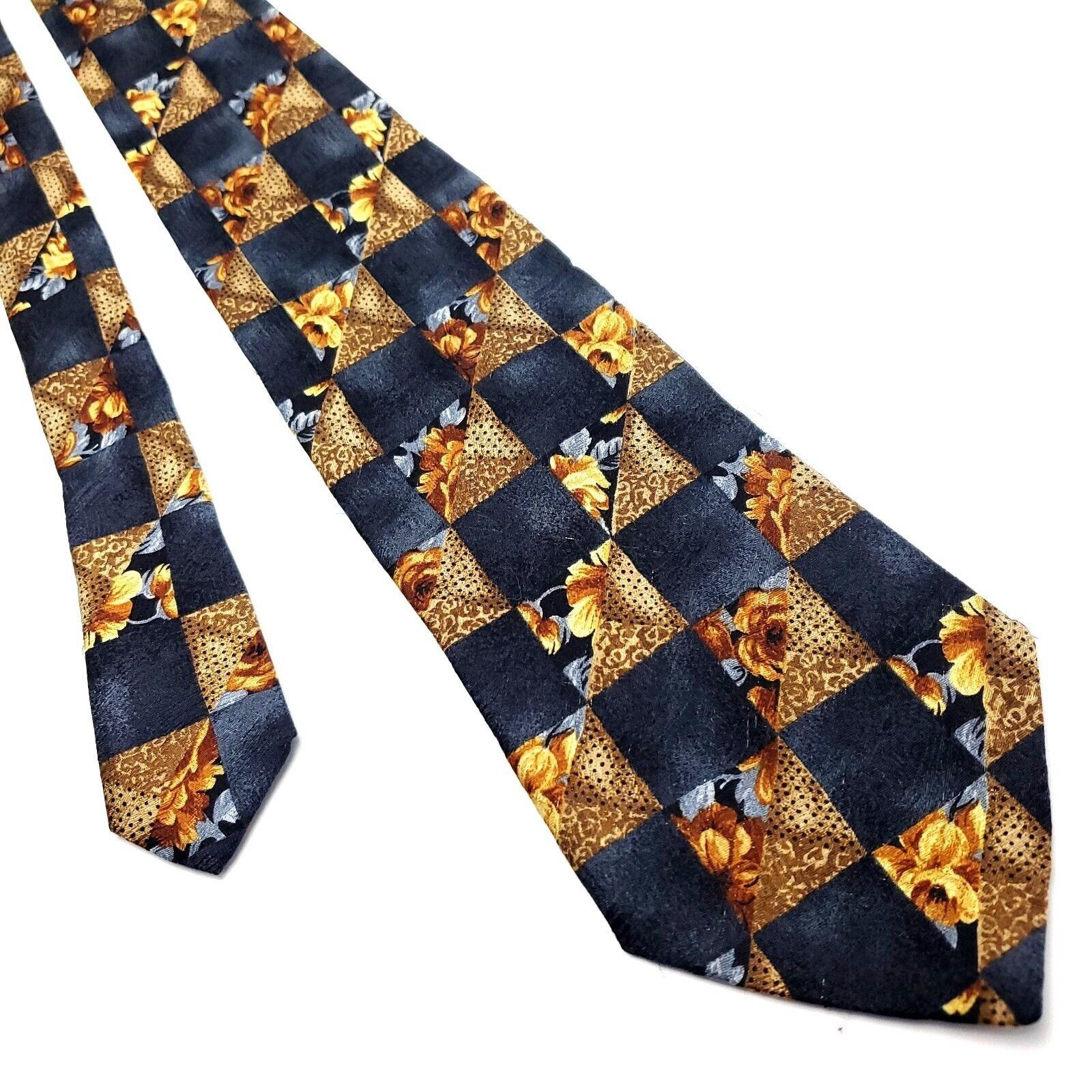 Nordstrom Nordstorm Gold Black Silk Tie Woven Check Size ONE SIZE - 1 Thumbnail