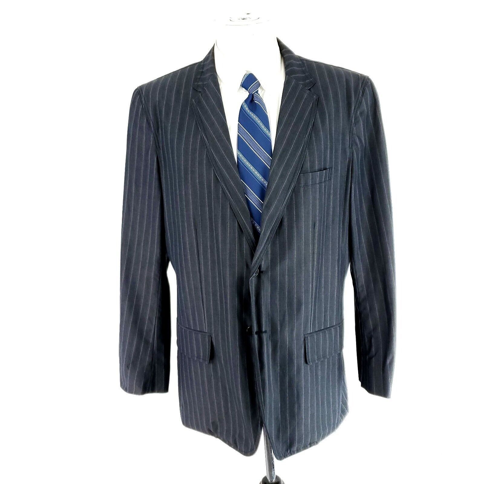 Calvin Klein Calvin Klein Cotton 2 Button Suit Jacket 42R Gray Striped XL Size 42R - 3 Thumbnail