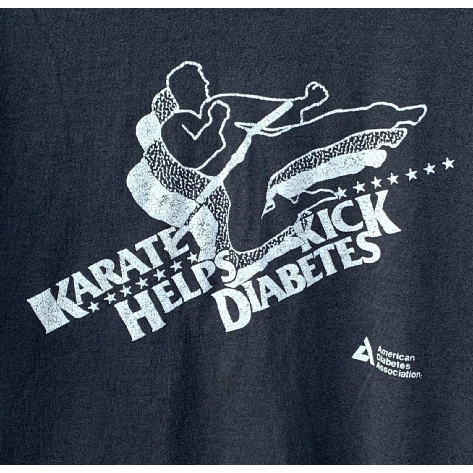 Vintage VINTAGE Screen Stars T-Shirt Karate Helps Kick Diabetes Graphic Black XL Unisex Adults 1980s 80s Size US XL / EU 56 / 4 - 3 Thumbnail