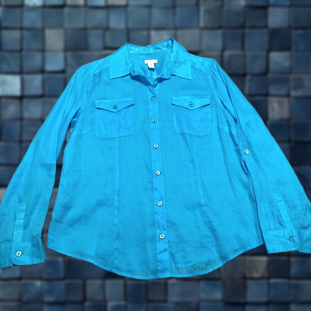 Vintage Chico's Womens Medium Shirt Solid Blue Long Sleeve Button-Up Lightweight Size M / US 6-8 / IT 42-44 - 1 Thumbnail