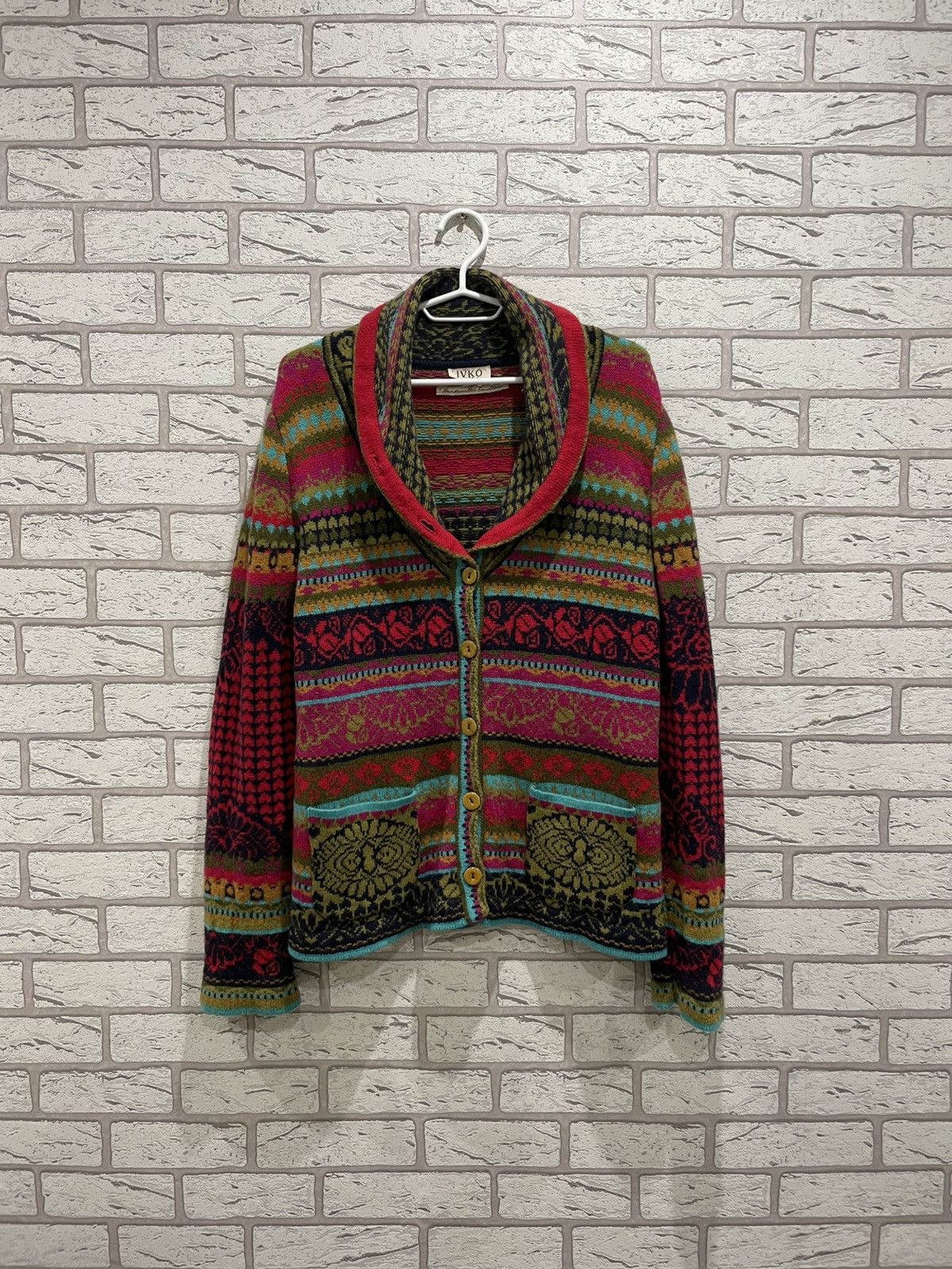 Vintage Ivko Woman Handwritten Vintage Wool Knit Sweater Cardigan Size M / US 6-8 / IT 42-44 - 1 Thumbnail