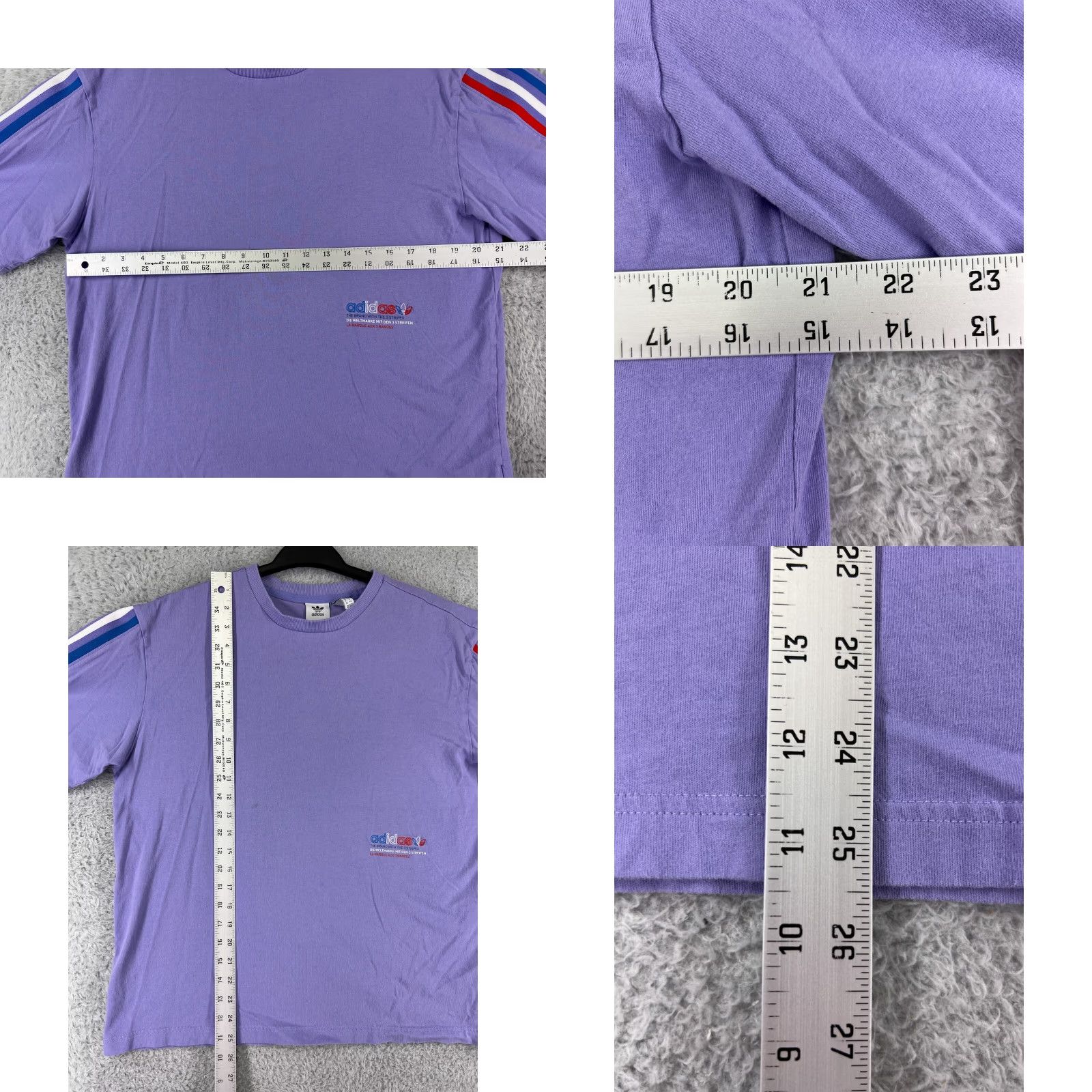 Adidas VINTAGE? No. Adidas Shirt Womens Small Purple Oversize Spellout Trefoil 100% Cotton 3 Stripe Size S / US 4 / IT 40 - 9 Thumbnail