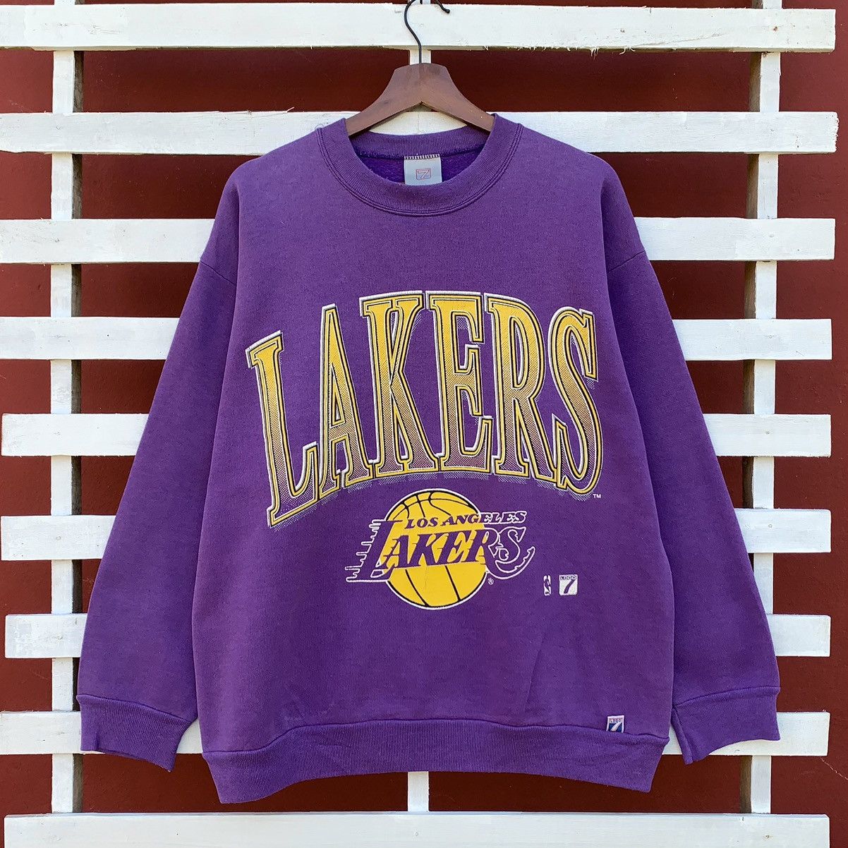 Vintage Logo 7 90's NBA Los Angeles Lakers Neon Sweater Grey (XL