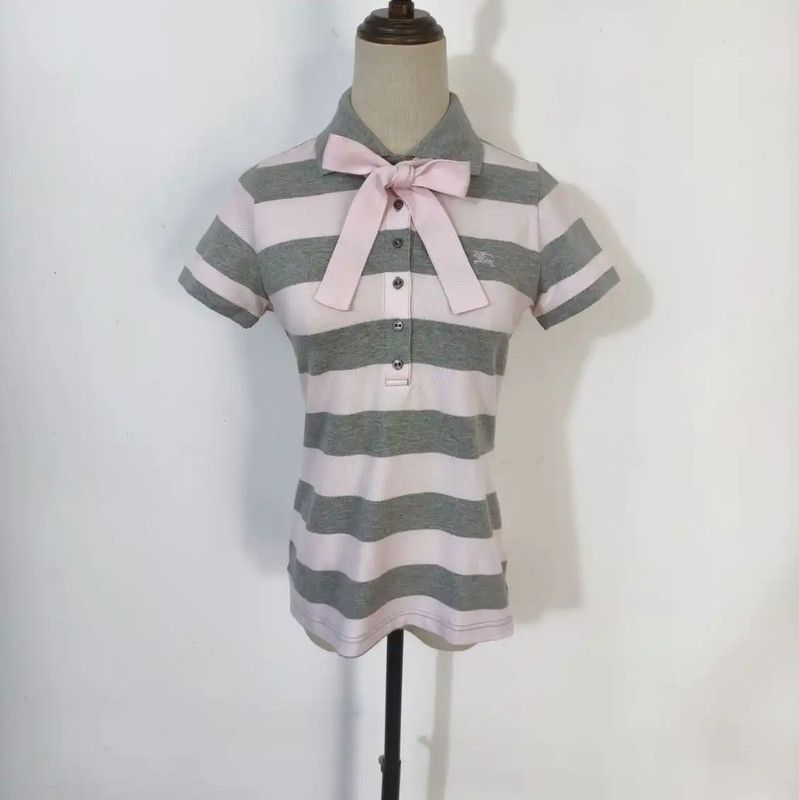 Burberry Burberry Pink Striped Cotton Polo T-Shirt Size M / US 6-8 / IT 42-44 - 1 Thumbnail