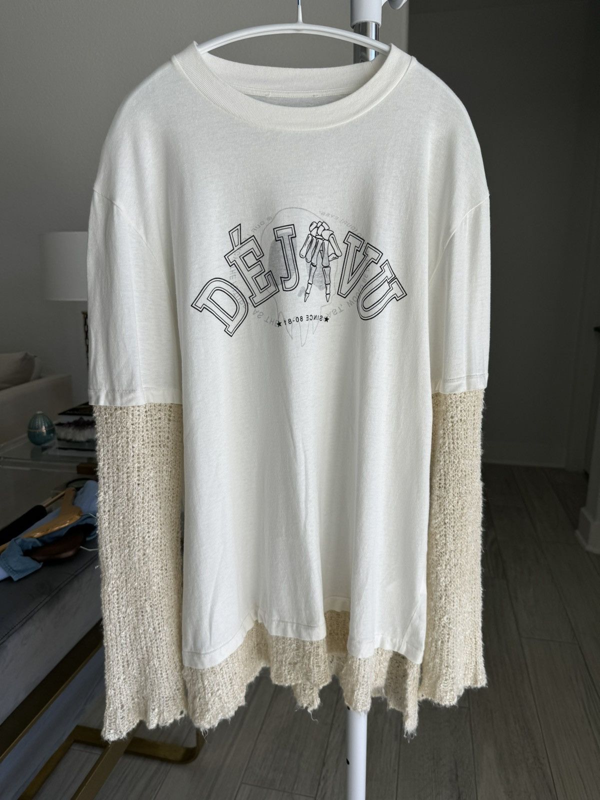 image of Our Legacy Mix Tee Deja Vu Double Sleeve Knit in White, Men's (Size Medium)