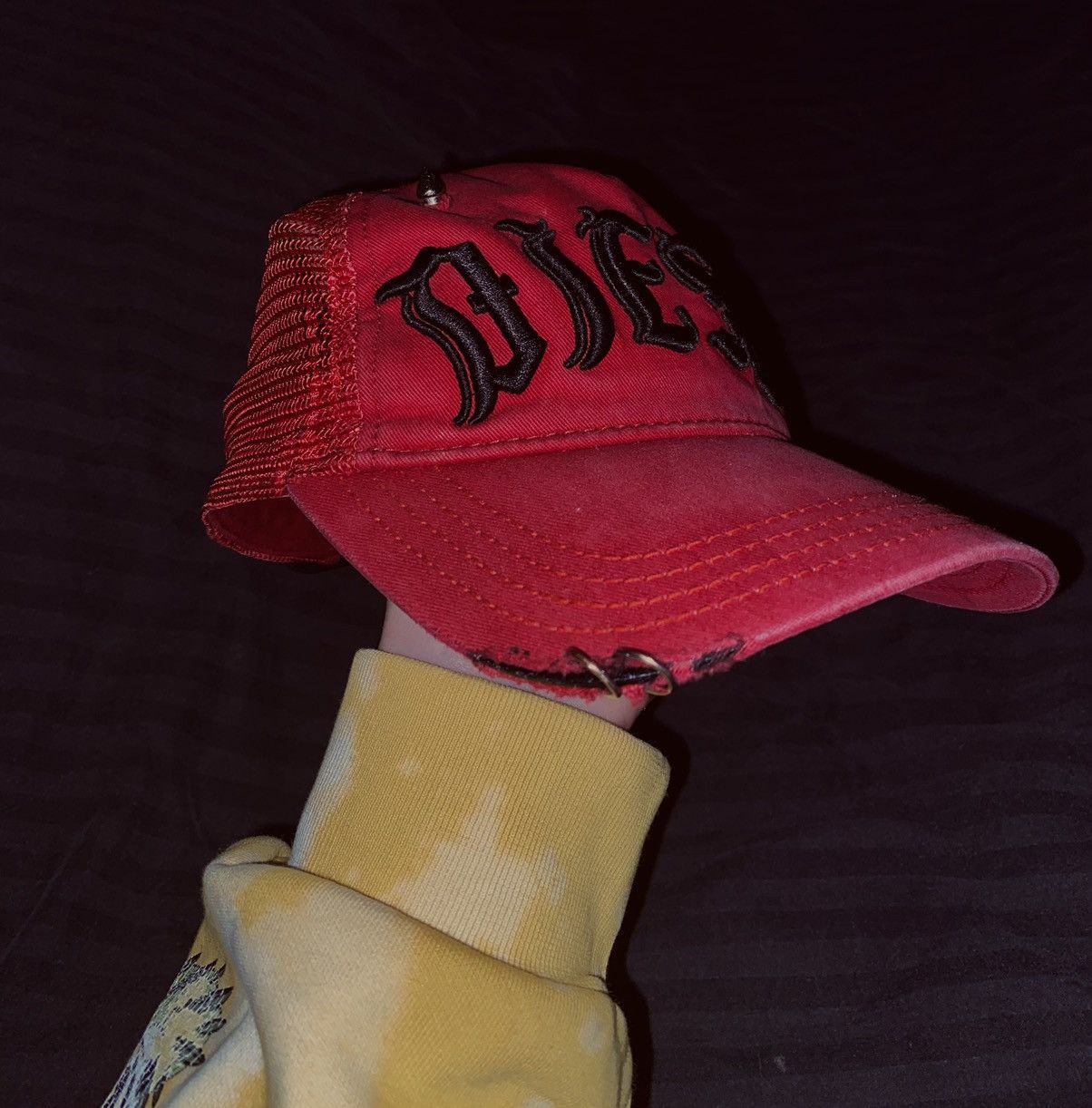 Diesel VTG ARCHIVE Y2K DISTRESSED DENIM DIESEL HAT CAP METAL HORNS Size ONE SIZE - 3 Thumbnail
