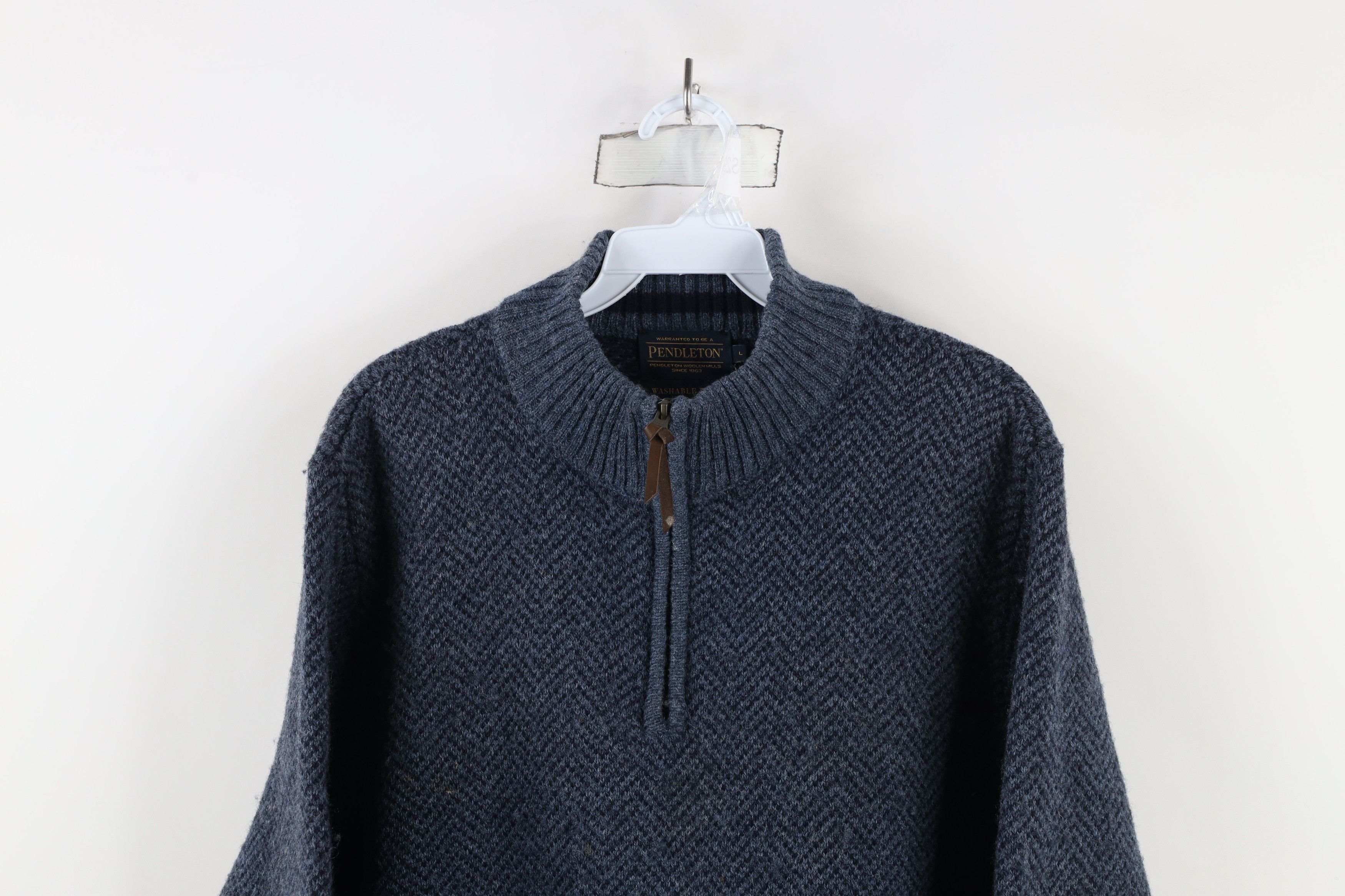 Pendleton Vintage Pendleton Washable Wool Knit Half Zip Sweater Blue Size US L / EU 52-54 / 3 - 2 Thumbnail