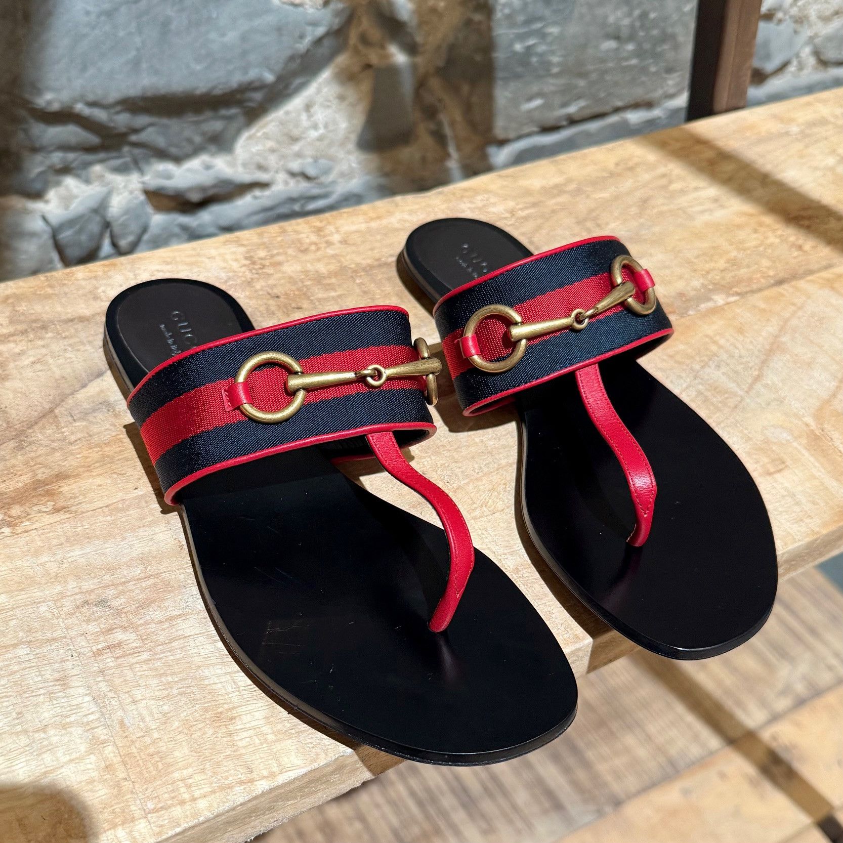 Gucci Gucci Blue Red Web Horsebit Querelle Thong Sandals Size US 6 / IT 36 - 3 Thumbnail