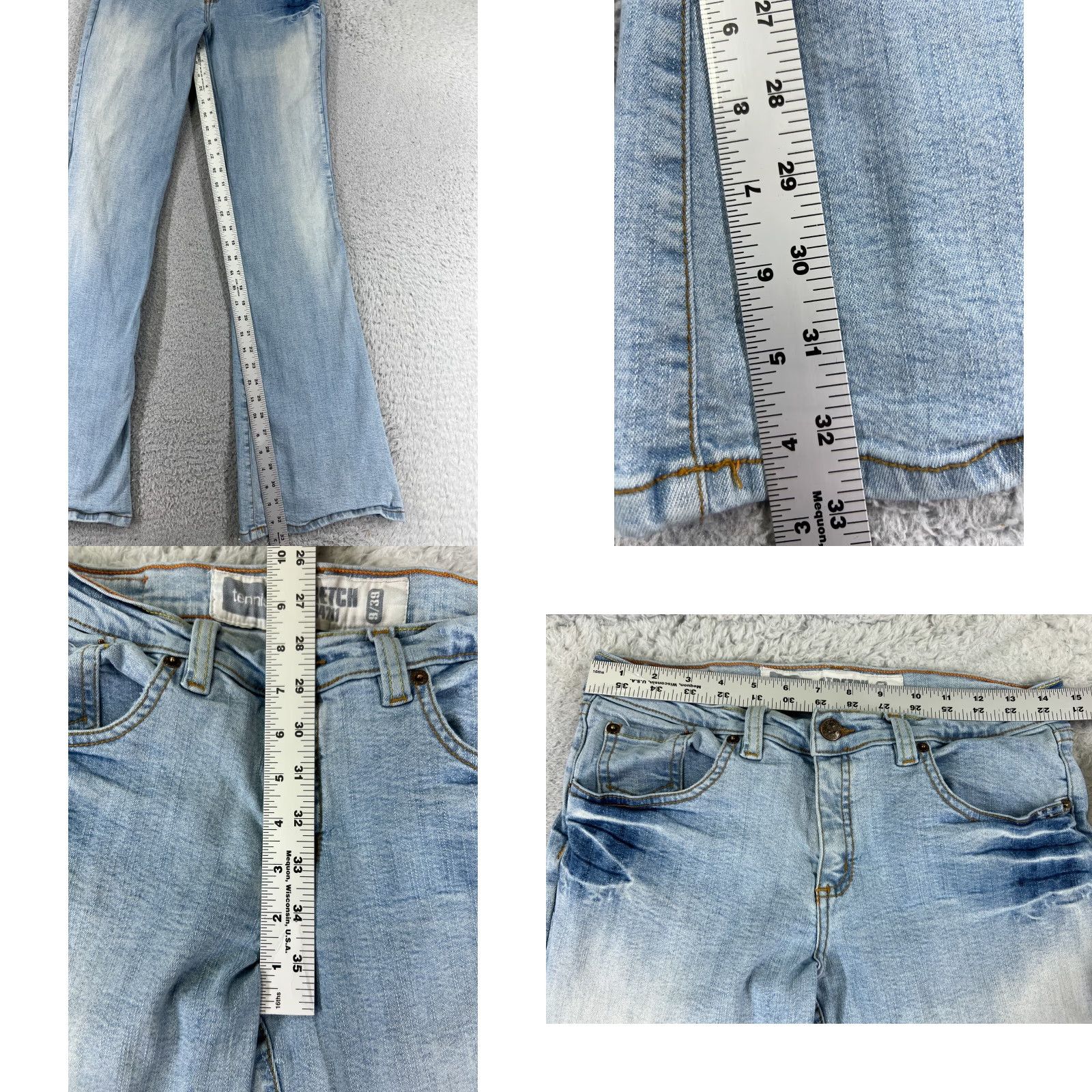 CO Tennis Jeans Co Jeans Women's 27x33 Blue Denim Distressed Flared 9 Regular Inseam 33 Cotton Blend 5-Pocket Closure Zip Vintage No Size 30" / US 8 / IT 44 - 8 Thumbnail