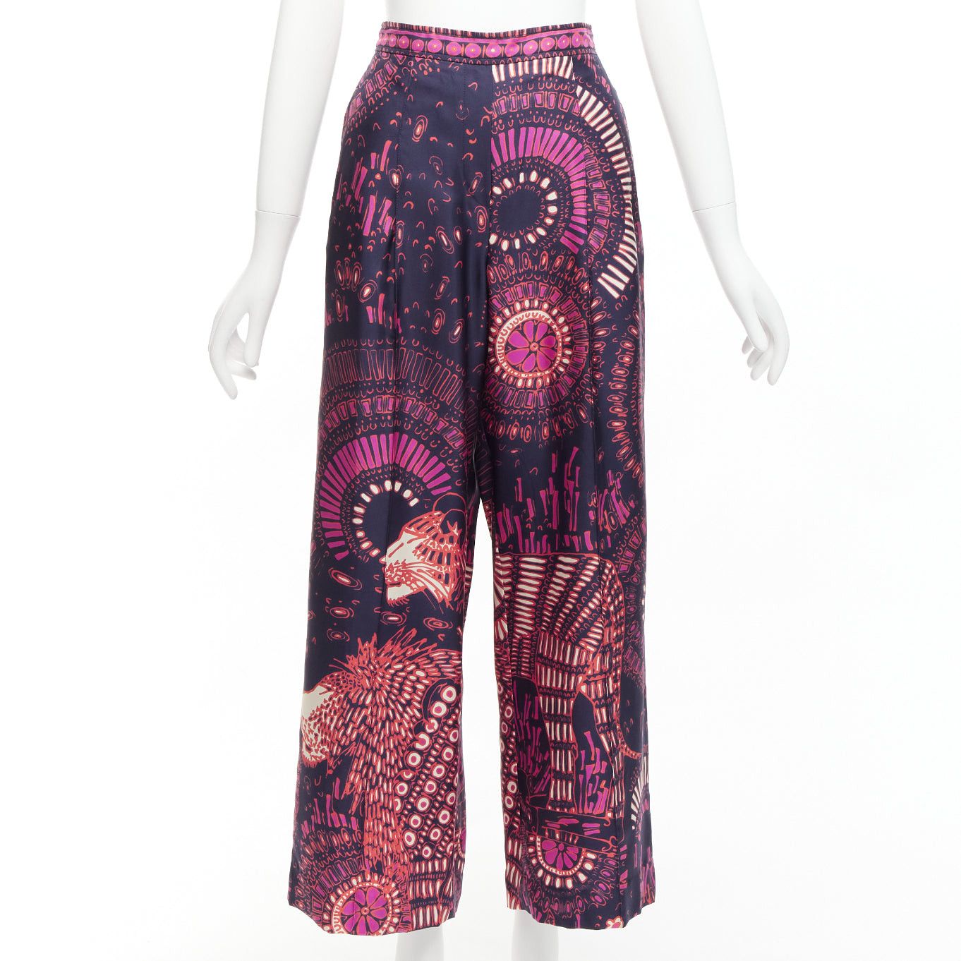 Dior CHRISTIAN DIOR pink navy kaleidoscope animal print cotton wide pants FR36 S Size 27" / US 4 / IT 40 - 1 Thumbnail