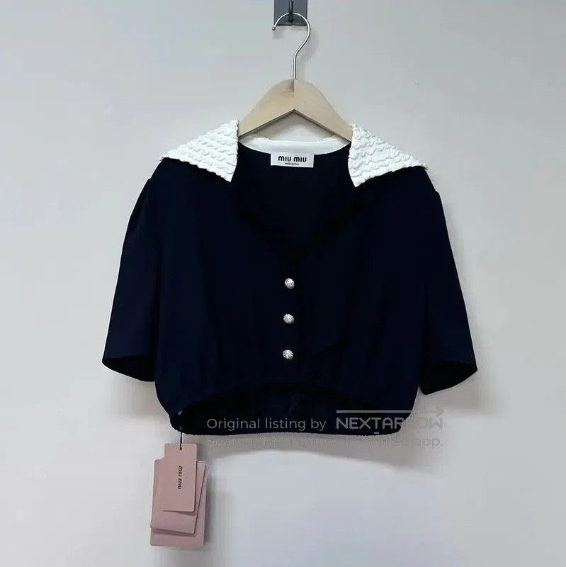Miu Miu Miu Miu Black Chiffon Cropped T-Shirt . Size XS / US 0-2 / IT 36-38 - 1 Thumbnail