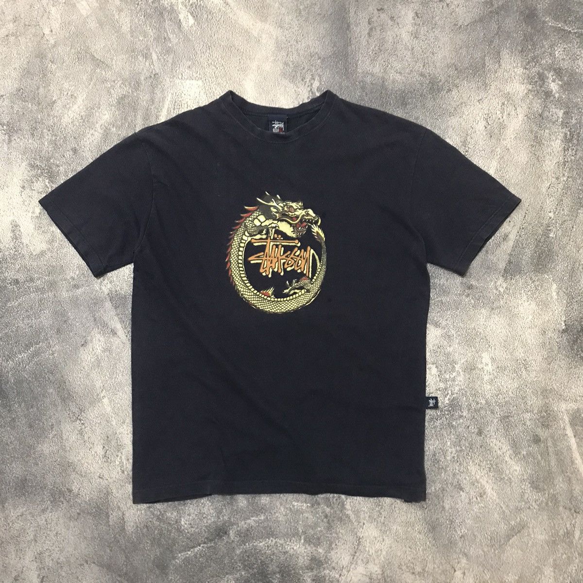 トップス 80's   OLD STUSSY     1st  DRAGON TEE Vintage 80's Stussy Dragon Usa Skater Blue T Shirt Medium