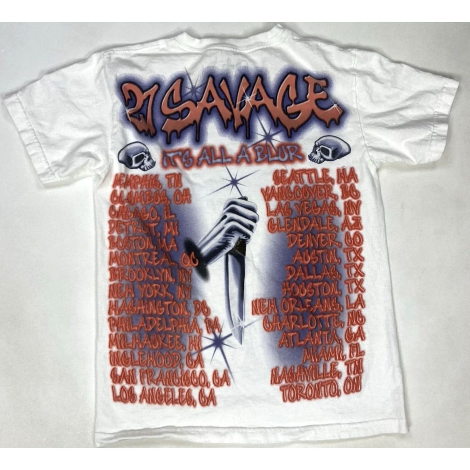 NANGA 21 Savage Slaughter Gang It's All A Blur Tour Graphic T-shirt Small White Women Size S / US 4 / IT 40 - 4 Thumbnail