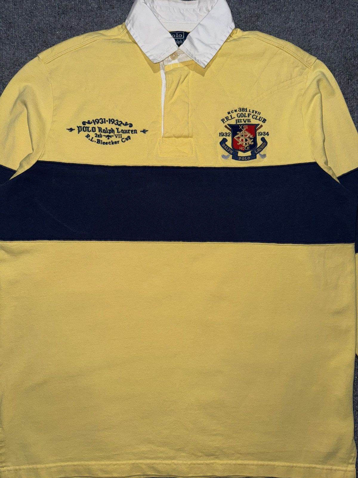 Polo Ralph Lauren Vintage Polo Ralph Lauren Crest Rugby Shirt Yellow Navy M Size US M / EU 48-50 / 2 - 2 Thumbnail