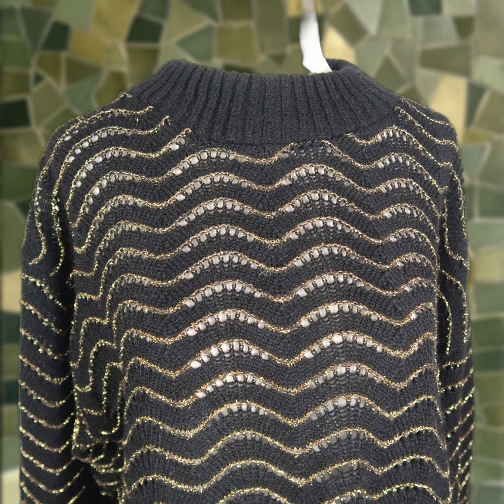 Vintage VINTAGE Village Fair Black Metallic Gold Wavy Stripe Tunic Sweater XL Long Sleeve Women Size XL / US 12-14 / IT 48-50 - 1 Thumbnail