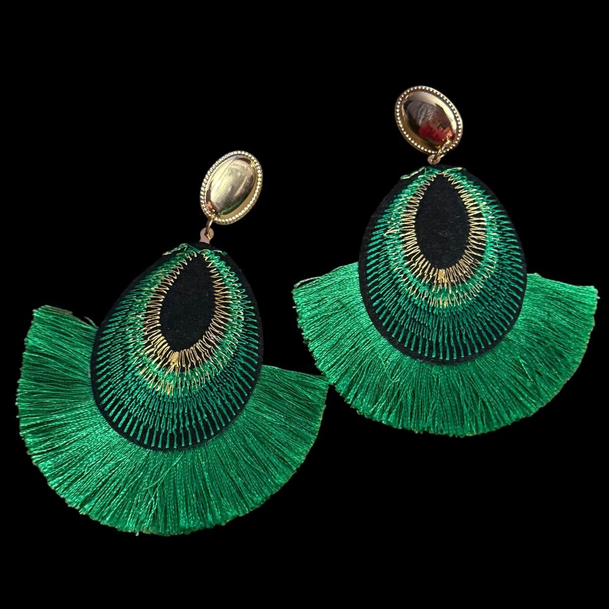 Other Large bohemian green peacock feather tassel earrings Size ONE SIZE - 1 Thumbnail