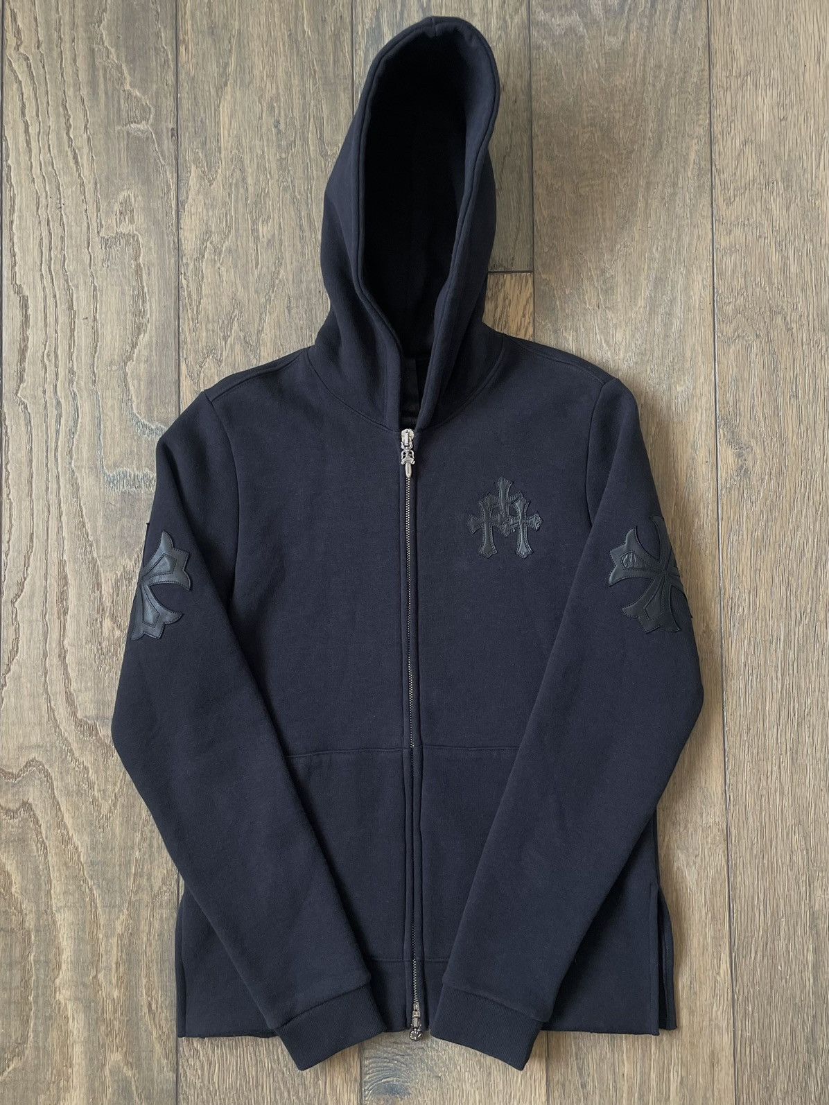 image of Chrome Hearts Patched Zip-Up in Black, Men's (Size Medium)