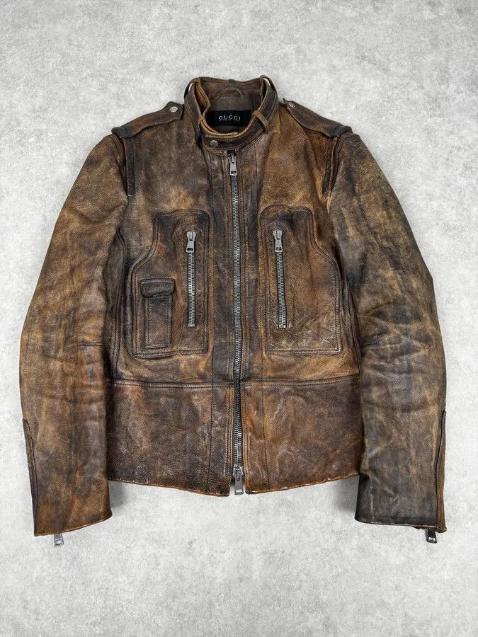 Gucci SS2011 Gucci Brown Eroded Leather Premium Jacket by Frida Giannini Size US M / EU 48-50 / 2 - 1 Thumbnail
