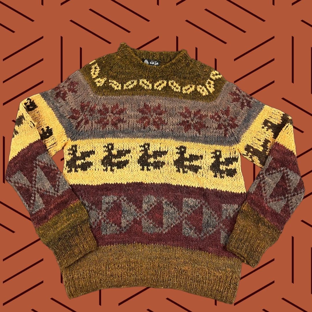 SAS Casa Bolivia Wool Sweater Mens M 100% Knit Fair Isle Multicolor Dragon Crewneck Long Sleeve Size US M / EU 48-50 / 2 - 1 Thumbnail