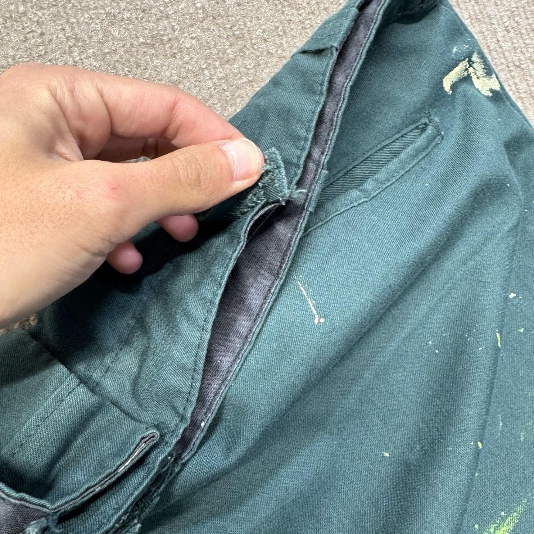 VINTAGE Chino Pants Mens 38x29 Workwear Green USA Made Zip Fly 70s