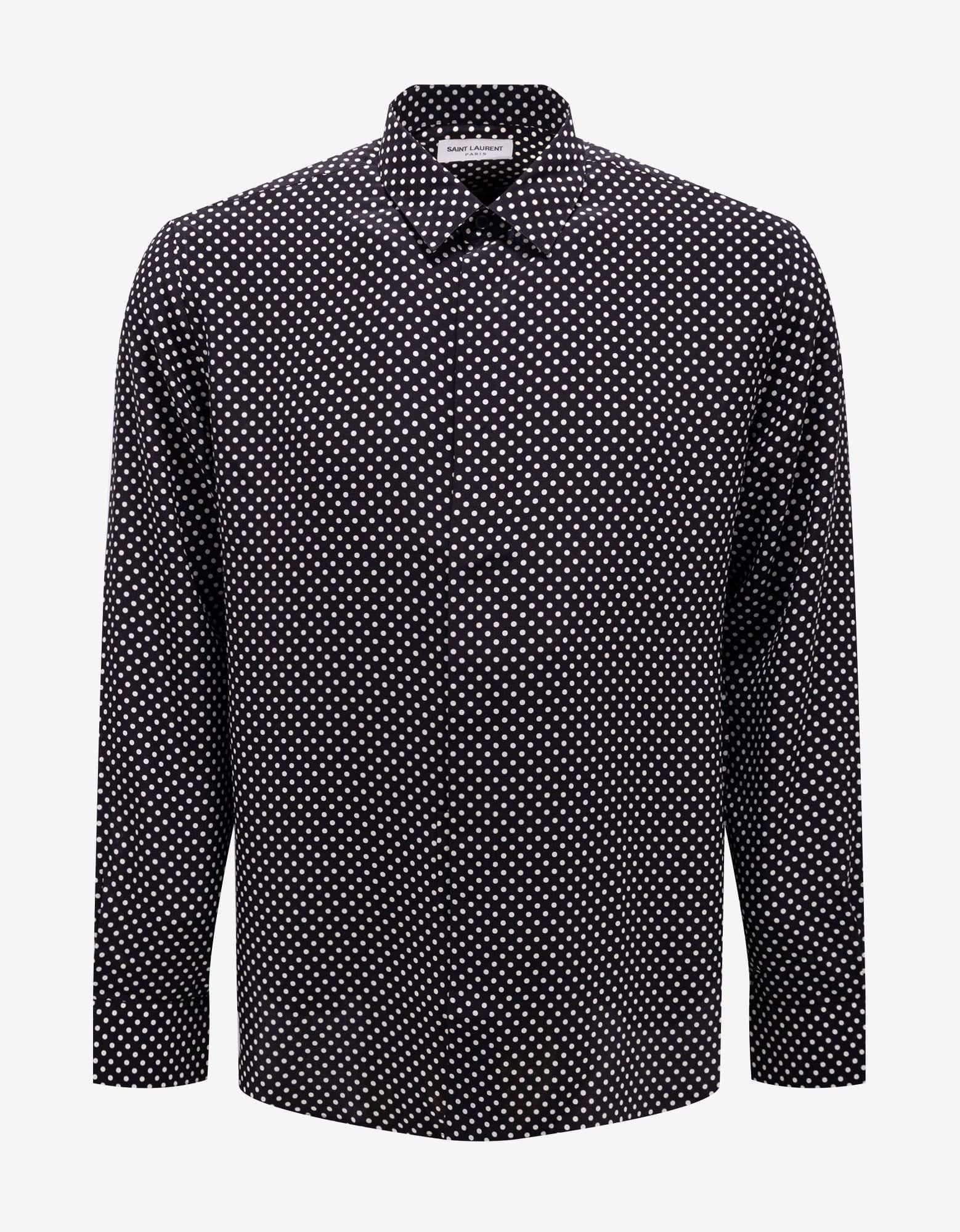 image of Saint Laurent Paris Black Polka Dot Silk Shirt Size 42, Men's