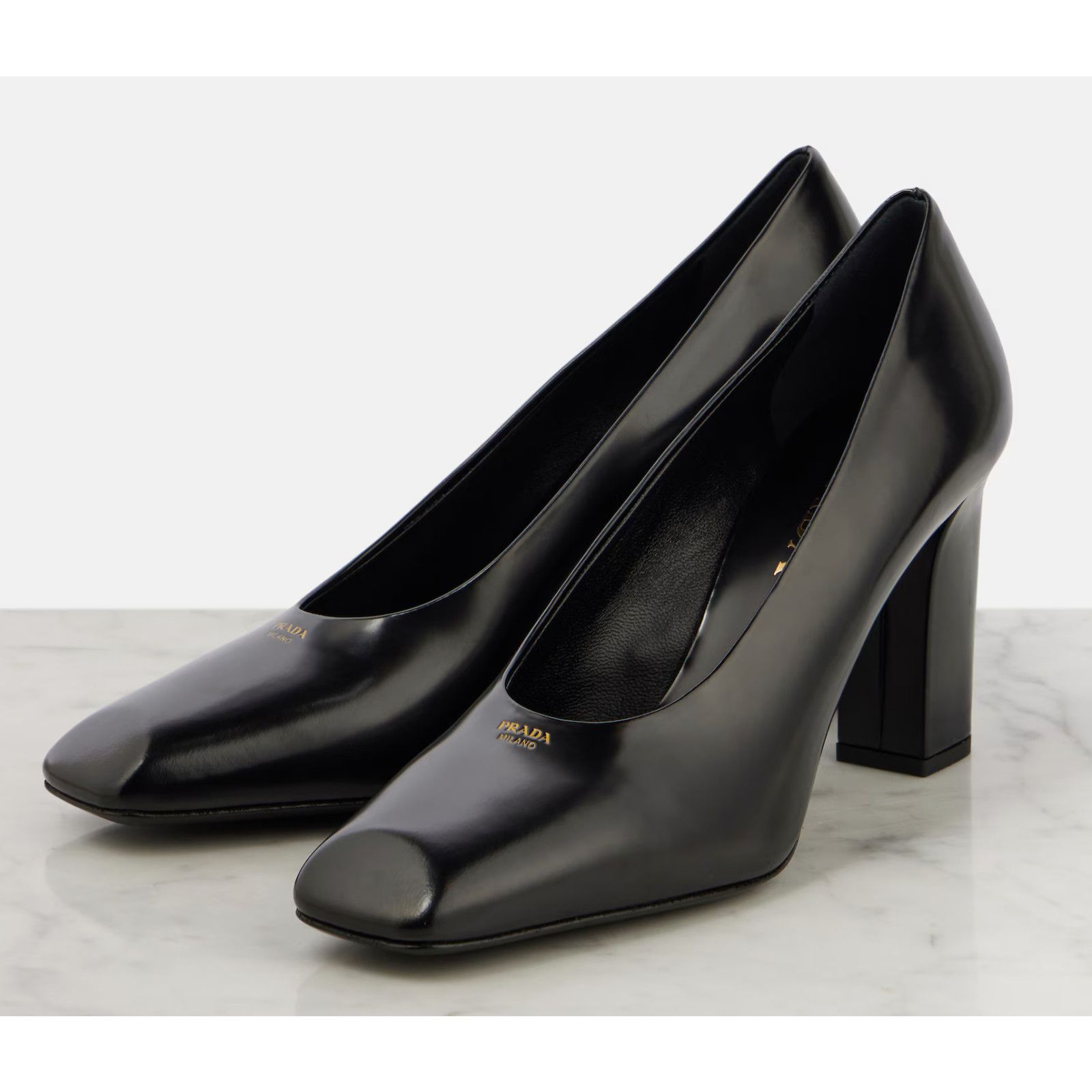 Prada Prada 85mm Black Brushed Leather Block Heel Pump 38.5 Size US 8.5 / IT 38.5 - 12 Thumbnail