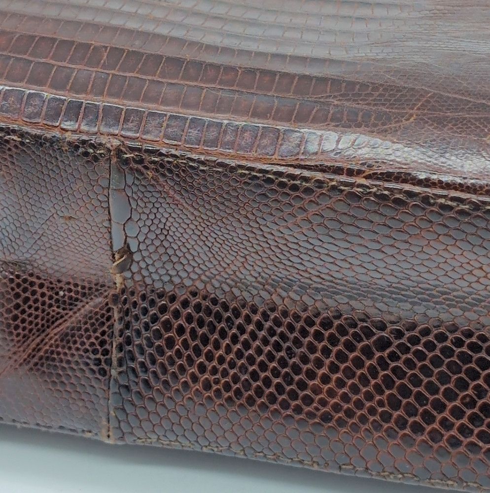 Vintage Deitsch Brown Lizard Reptile Leather Handbag 1950s Vintage Size ONE SIZE - 5 Thumbnail