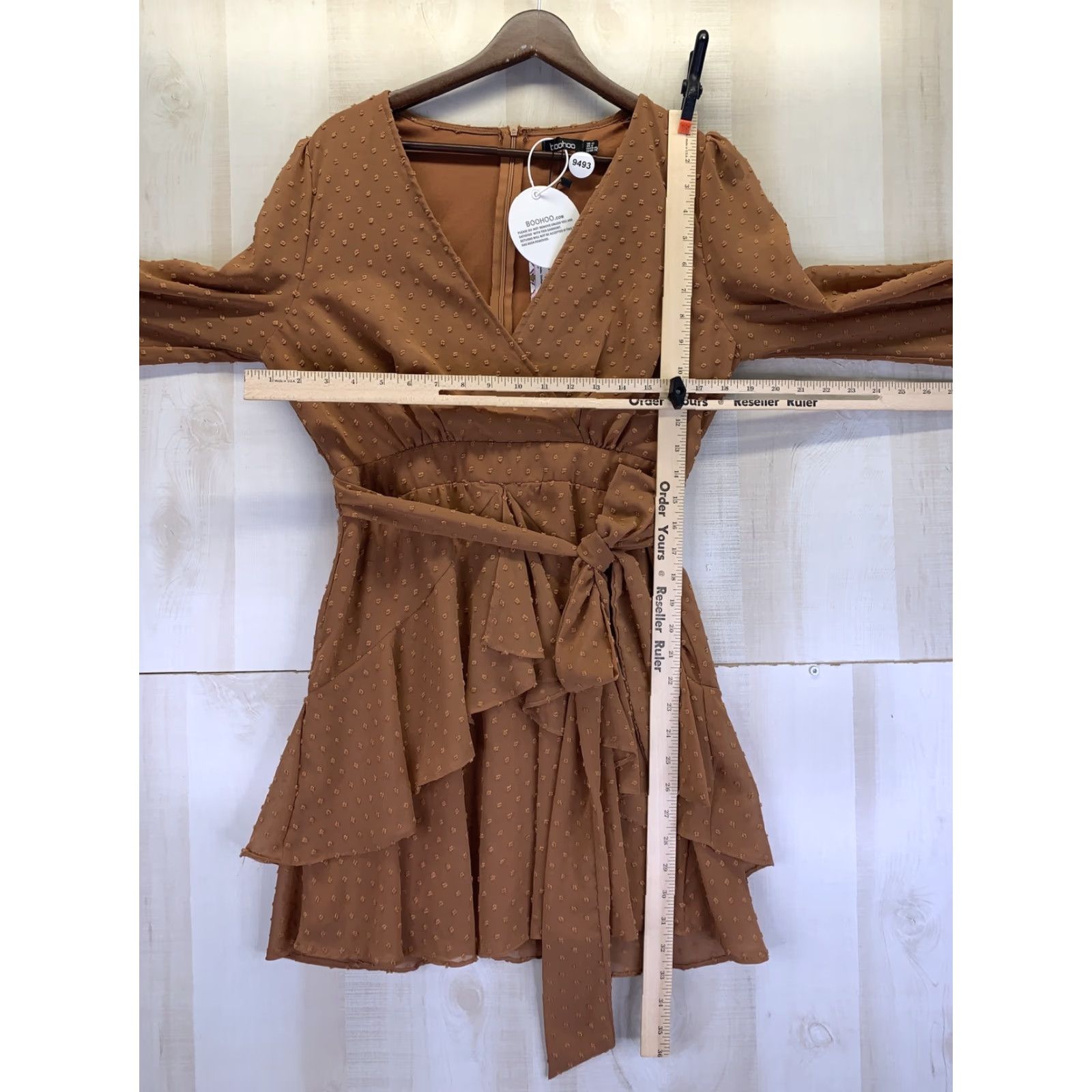 Boohoo Boohoo Ruffle Hem Dobby Chiffon Mini Dress Carmel Womens 8 NWT-9493 Size M / US 6-8 / IT 42-44 - 4 Thumbnail