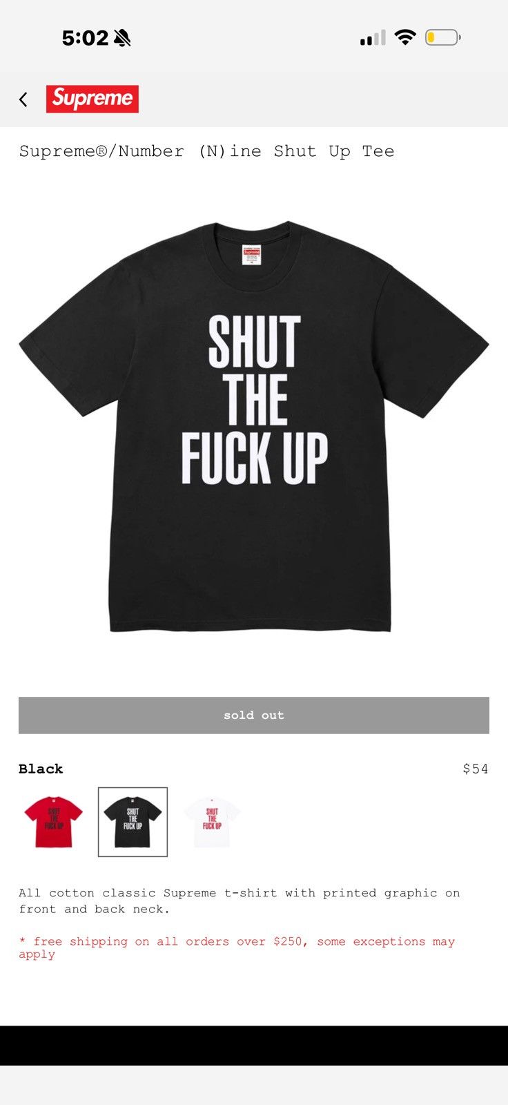Number (N)ine × Supreme supreme number (n)ine shut the f*ck up tee