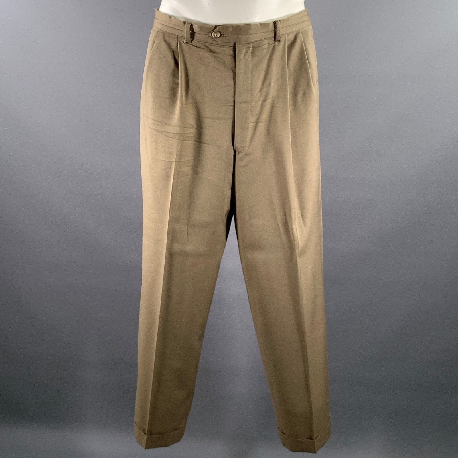 Other MANI Size 44 Khaki Wool Peak Lapel Double Breasted Suit Size 44R - 4 Thumbnail