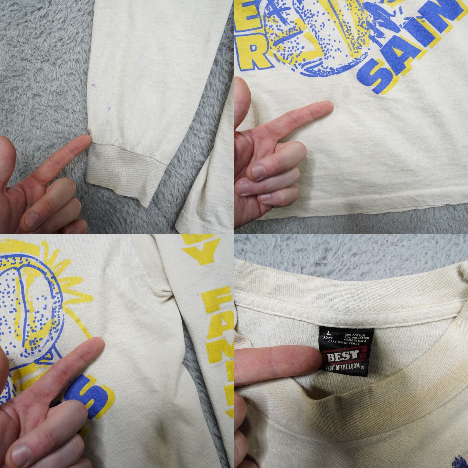 Fruit Of The Loom VINTAGE Fruit of the Loom Shirt Mens L 90s White Cotton Crew Neck Short Sleeve Football Jesus Volley Ball - 1990s Size US L / EU 52-54 / 3 - 8 Thumbnail