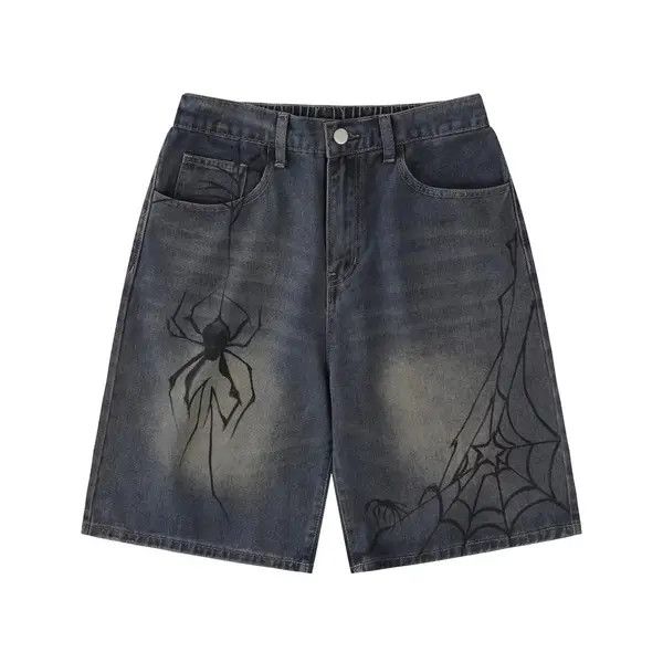 Japanese Brand Loose casual trendy spider print washed denim shorts Size US 32 / EU 48 - 1 Thumbnail