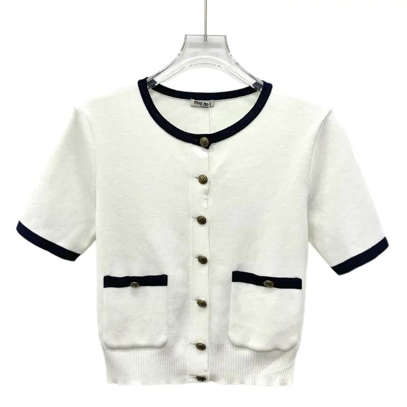 Miu Miu Miu Miu White Cotton Short Sleeve Pullover 0089 Size XS / US 0-2 / IT 36-38 - 1 Thumbnail