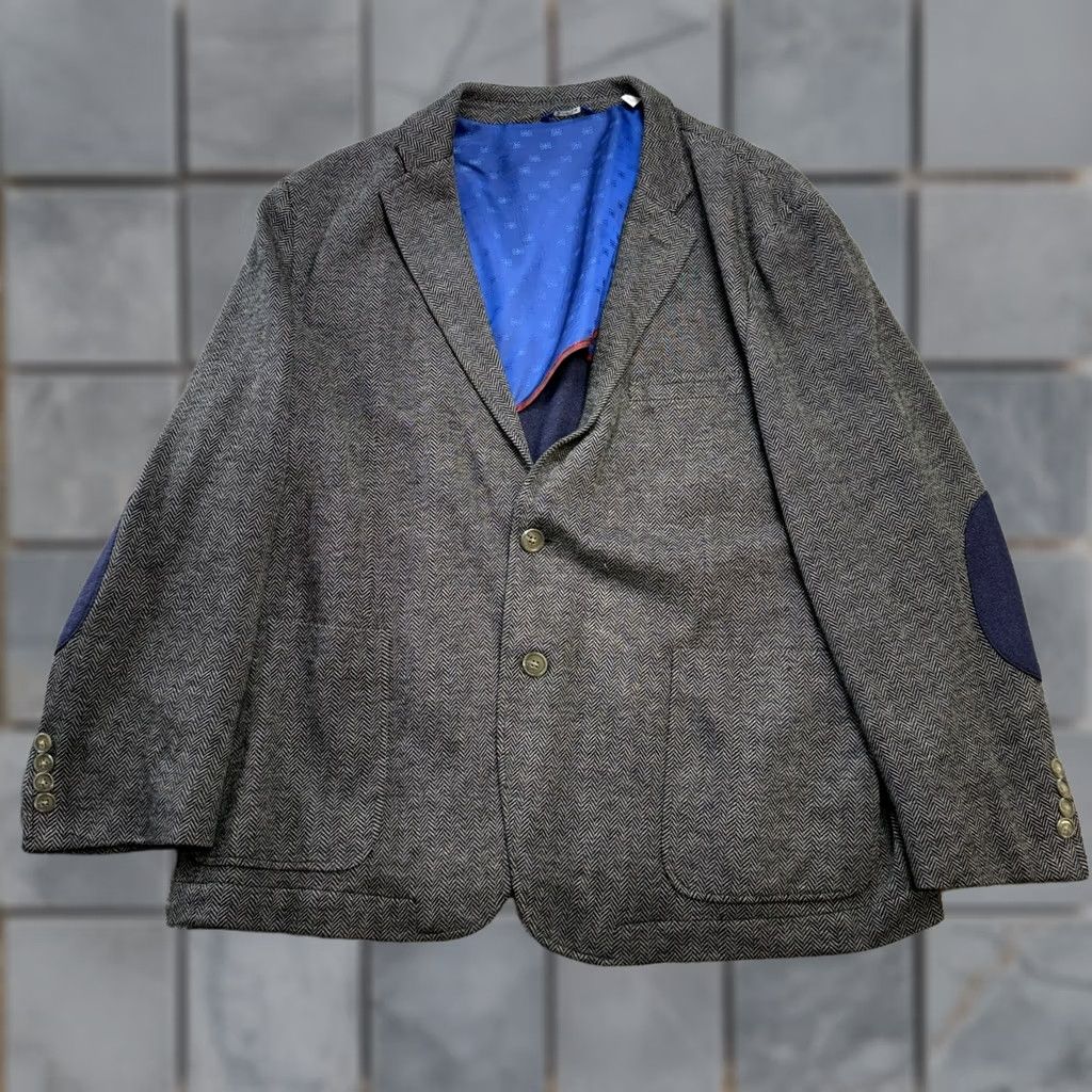Ben Sherman Ben Sherman Blazer Mens 44S Gray Herringbone Knit Notch Lapel Two-Button Single-Breasted Jacket Coat Short Vintage: No Size 44R - 1 Thumbnail