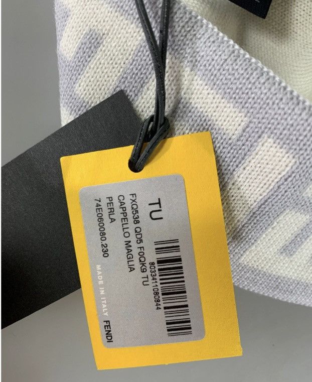 Fendi Fendi 🇮🇹 Pearl Grey Wool FF brim ribb knit Beanie unisex NEW Size ONE SIZE - 12 Thumbnail