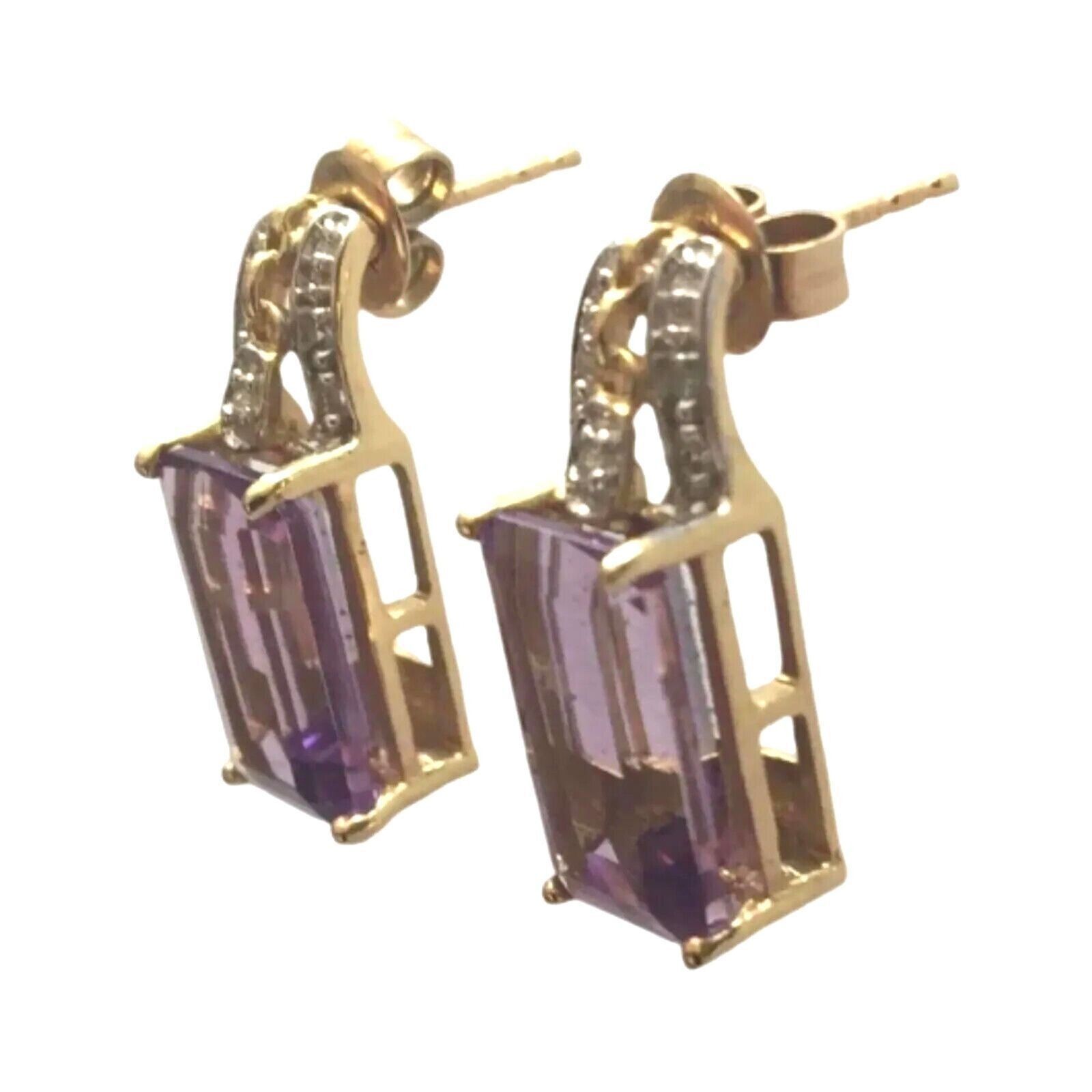 The Unbranded Brand Vintage Amethyst & Diamond Stud Earrings 10k Yellow Gold Size ONE SIZE - 4 Thumbnail