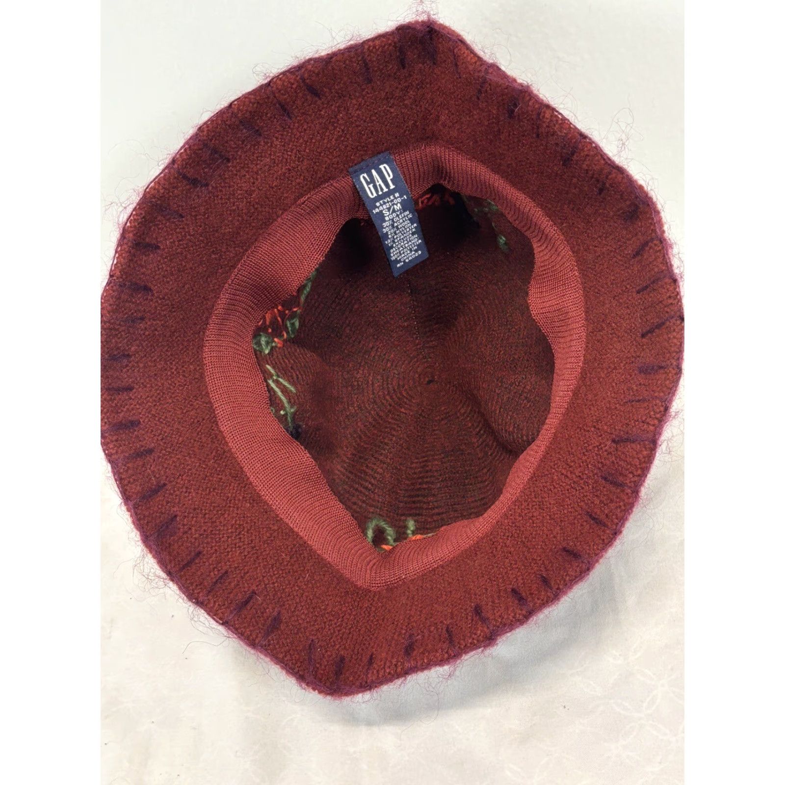 Gap Vtg Gap Wool Blend Bucket Hat Sz Small Medium Floral Embroidered Y2K 90’s Size ONE SIZE - 6 Thumbnail