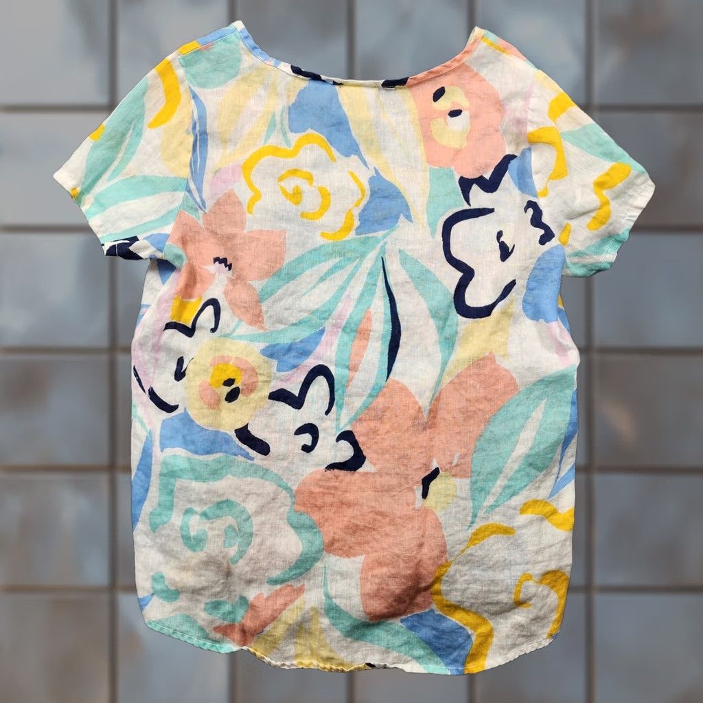 Rachel Zoe Rachel Zoe Top Women M 100% Linen Floral Short Sleeve Boxy Lagenlook Artsy Shirt Dressy Casual Womens Size M / US 6-8 / IT 42-44 - 1 Thumbnail