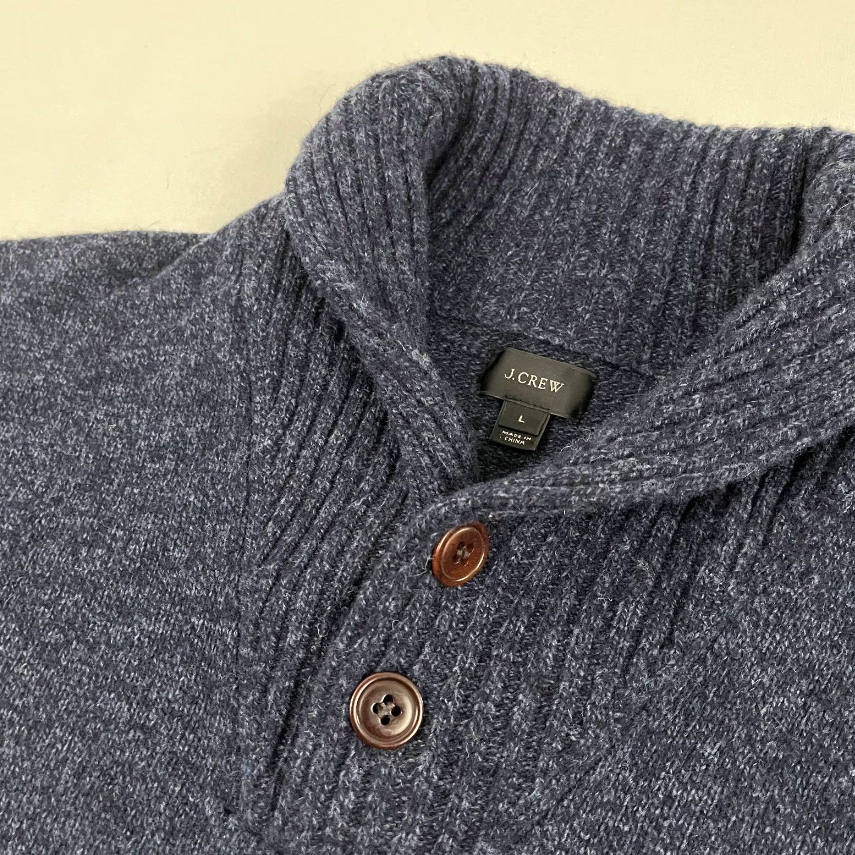J.Crew J. Crew Sweater Mens Large Blue Marled Lambswool Shawl Collar Pullover Jumper Size US L / EU 52-54 / 3 - 2 Thumbnail