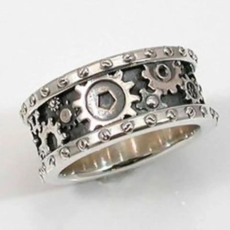Jewelry × Vintage New Handmade Gears Carved Finger Rings Size ONE SIZE - 5 Thumbnail