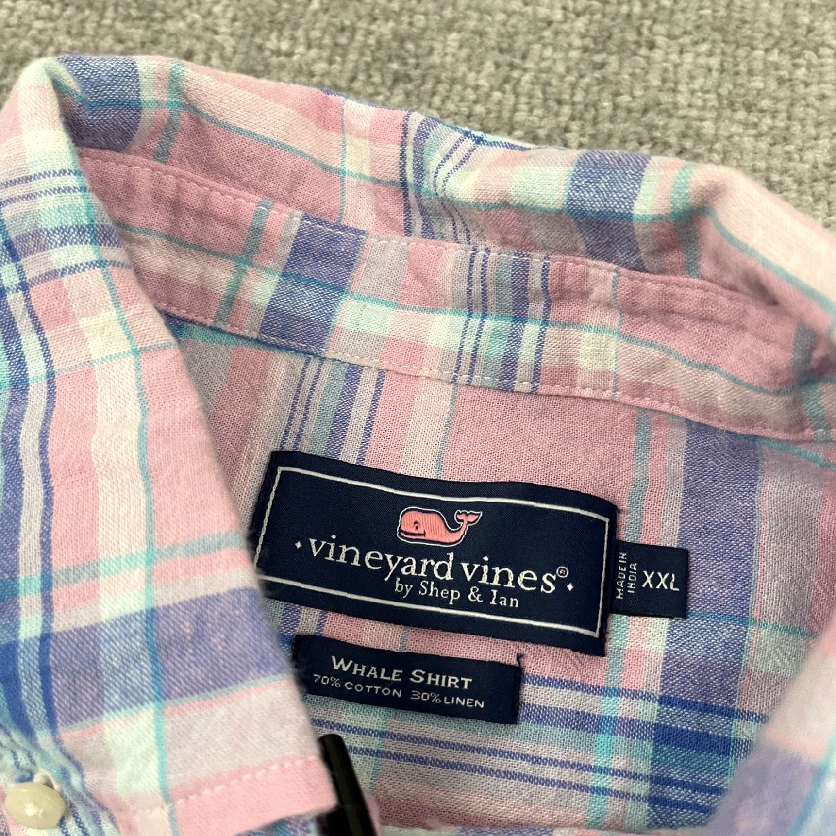 Vineyard Vines Vineyard Vines Whale Shirt Mens 2XL XXL Pink Blue Plaid Cotton Linen Button Down Size US XXL / EU 58 / 5 - 3 Thumbnail