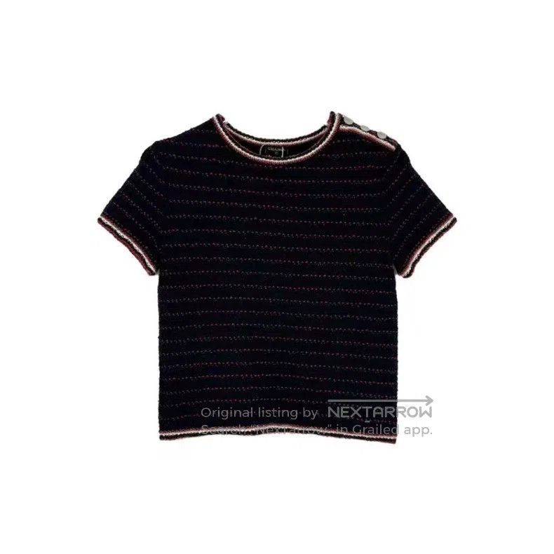 Chanel Chanel Dark blue striped button pattern elastic knitted sh Size XXS / US 00 / IT 34 - 1 Thumbnail