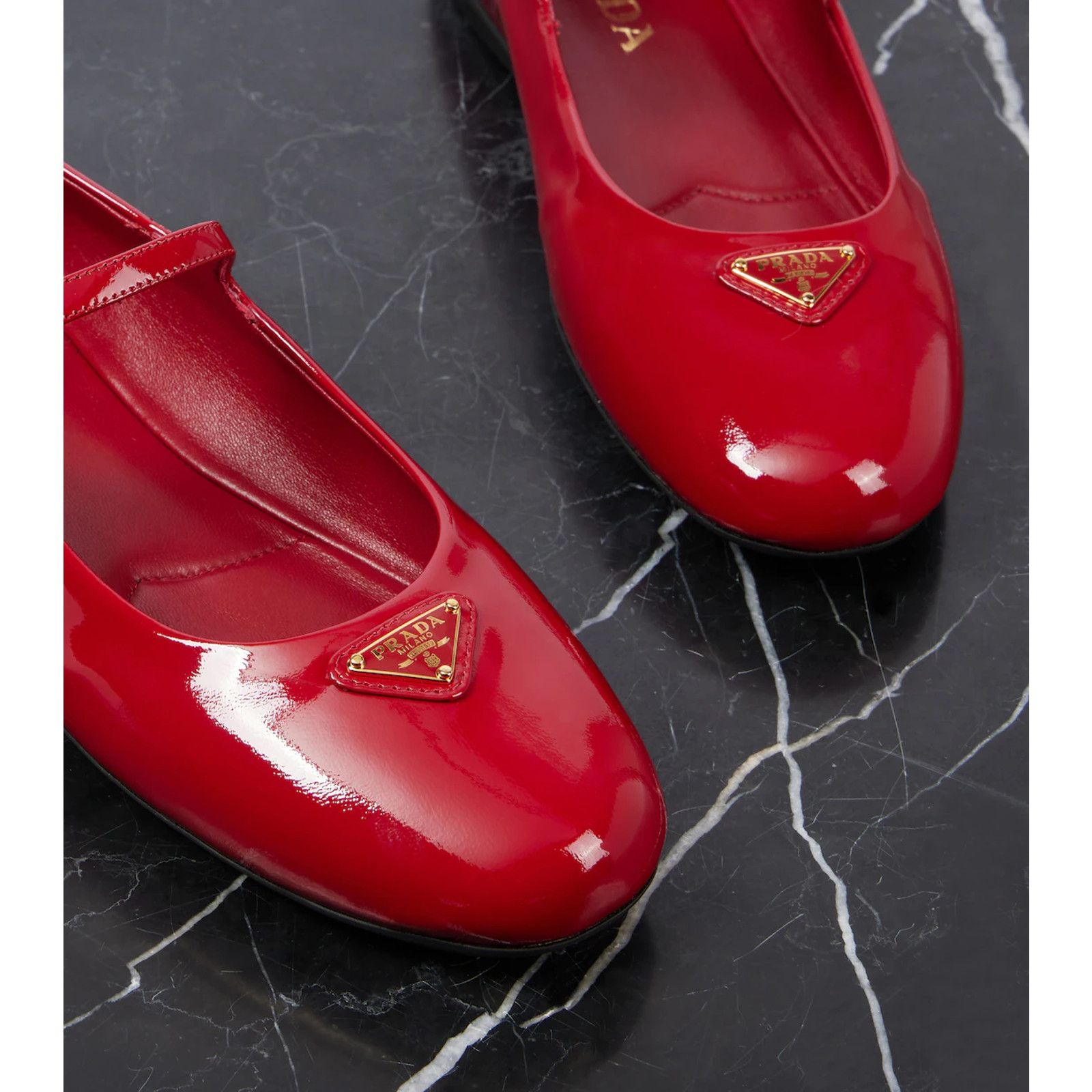 Prada Prada Cherry Red Patent Gold Triangle Logo Mary Jane Size US 8.5 / IT 38.5 - 9 Thumbnail