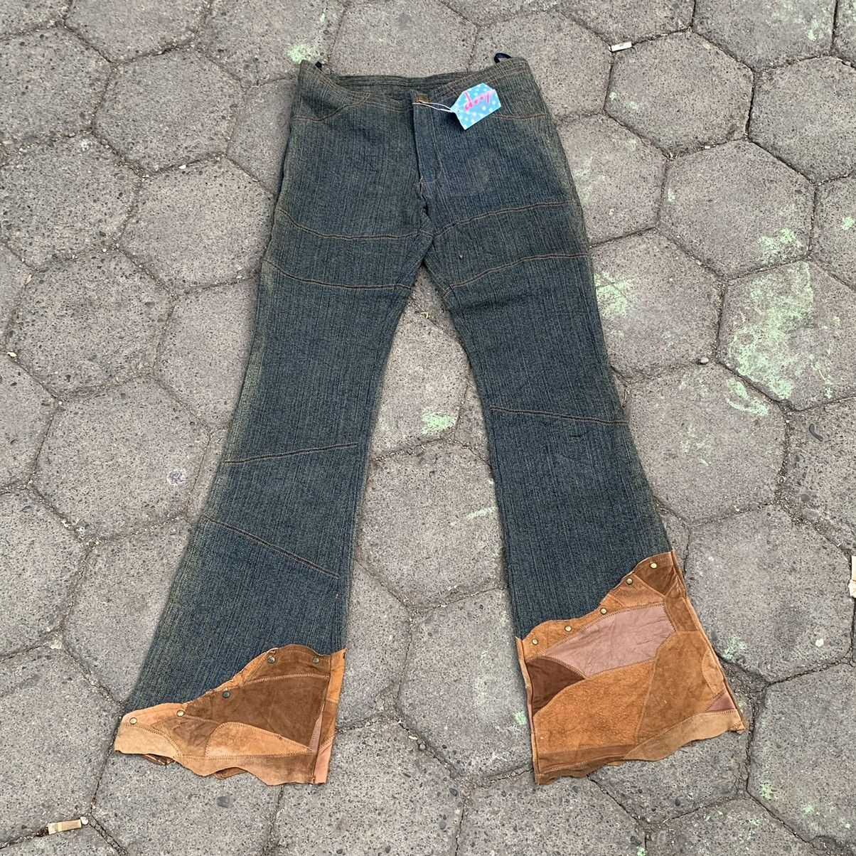 Japanese Brand Deep to deep flare jeans mix leather pocket Size 27" / US 4 / IT 40 - 1 Thumbnail
